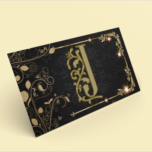 Luxus Monogram Gold Black Sparkle Visitenkarte