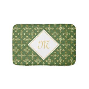 Luxus Monogram Green und Gold Quatre Floral Badematte