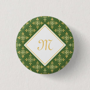 Luxus Monogram Green und Gold Quatre Floral Button