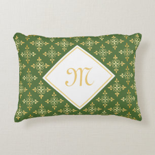 Luxus Monogram Green und Gold Quatre Floral Dekokissen