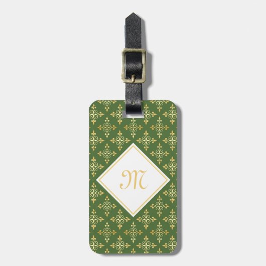 Luxus Monogram Green und Gold Quatre Floral Gepäckanhänger (Vorderseite vertikal)