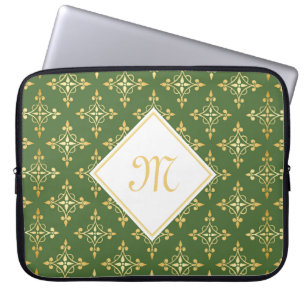 Luxus Monogram Green und Gold Quatre Floral Laptopschutzhülle