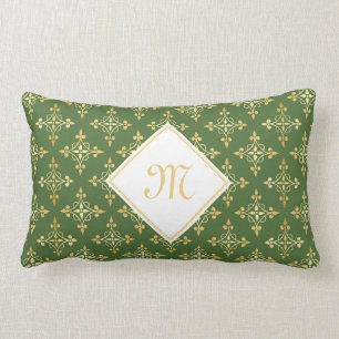 Luxus Monogram Green und Gold Quatre Floral Lendenkissen