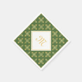 Luxus Monogram Green und Gold Quatre Floral Serviette (Ecke)
