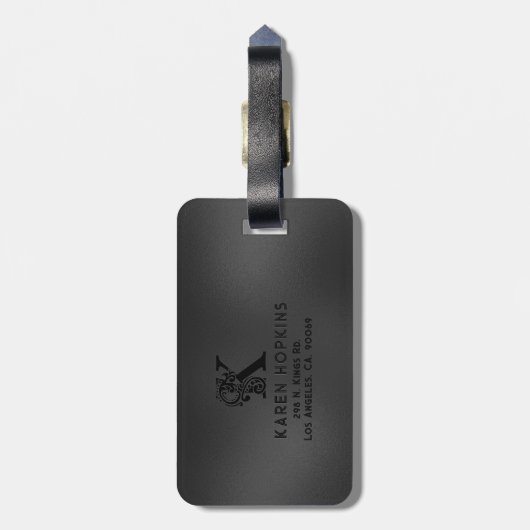 Luxus Monogram K auf Dunkelgrau Gepäckanhänger (Rückseite vertikal)
