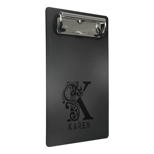 Luxus Monogram K auf Dunkelgrau Mini Klemmbrett (Schrägansicht)