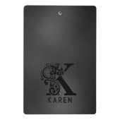 Luxus Monogram K auf Dunkelgrau Mini Klemmbrett (Rückseite)