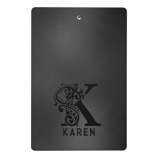 Luxus Monogram K auf Dunkelgrau Mini Klemmbrett (Rückseite)