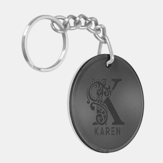 Luxus Monogram K auf Dunkelgrau Schlüsselanhänger (Vorderseite links)