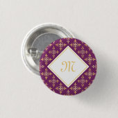 Luxus Monogram Lila und Gold Quatre Floral Button (Vorne & Hinten)