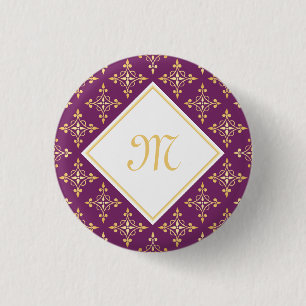 Luxus Monogram Lila und Gold Quatre Floral Button