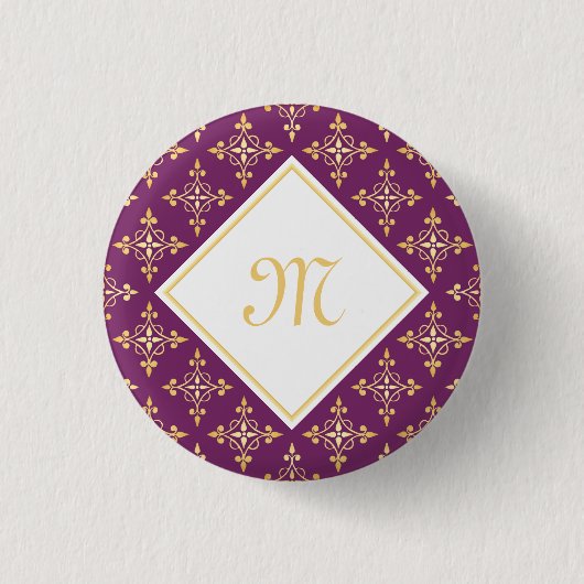 Luxus Monogram Lila und Gold Quatre Floral Button (Vorderseite)