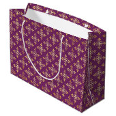 Luxus Monogram Lila und Gold Quatre Floral Große Geschenktüte (Rückseite Schrägansicht)