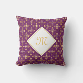 Luxus Monogram Lila und Gold Quatre Floral Kissen