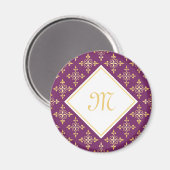 Luxus Monogram Lila und Gold Quatre Floral Magnet (Vorderseite/Rückseite)