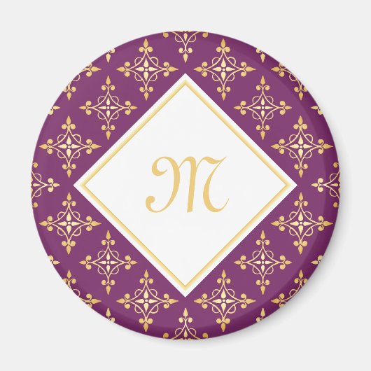Luxus Monogram Lila und Gold Quatre Floral Magnet (Vorne)