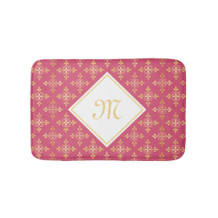 Luxus Monogram Pink und Gold Quatre Bloral Badematte