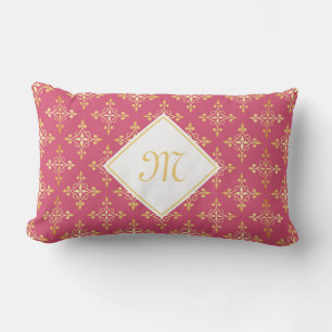 Luxus Monogram Pink und Gold Quatre Bloral Lendenkissen