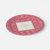 Luxus Monogram Pink und Gold Quatre Bloral Pappteller (Schrägansicht)