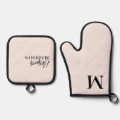 Luxus Monogram Pinselpinsel Rosa Ofenhandschuh & Topflappen-Set (Vorderseite)