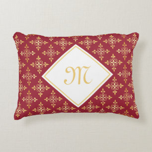 Luxus Monogram Rot und Gold Quatre Bloral Dekokissen