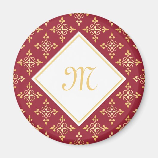 Luxus Monogram Rot und Gold Quatre Bloral Magnet (Vorne)