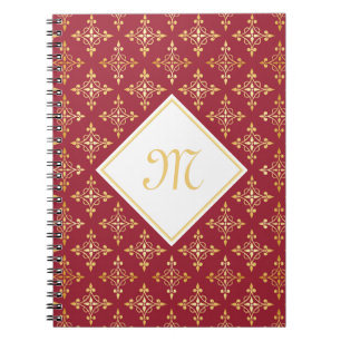 Luxus Monogram Rot und Gold Quatre Bloral Notizblock