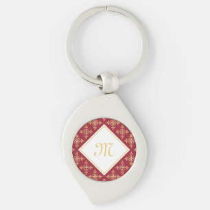 Luxus Monogram Rot und Gold Quatre Bloral Schlüsselanhänger
