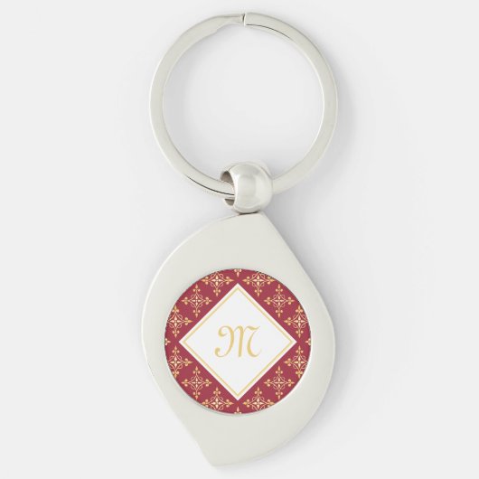 Luxus Monogram Rot und Gold Quatre Bloral Schlüsselanhänger (Vorderseite)