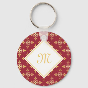Luxus Monogram Rot und Gold Quatre Bloral Schlüsselanhänger