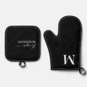 Luxus Monogram Script Black Ofenhandschuh & Topflappen-Set (Vorderseite)