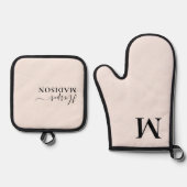 Luxus Monogram Script Blush Pink Ofenhandschuh & Topflappen-Set (Vorderseite)