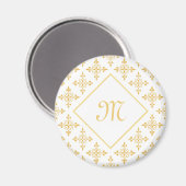 Luxus Monogram White and Gold Quatre Floral Magnet (Vorderseite/Rückseite)