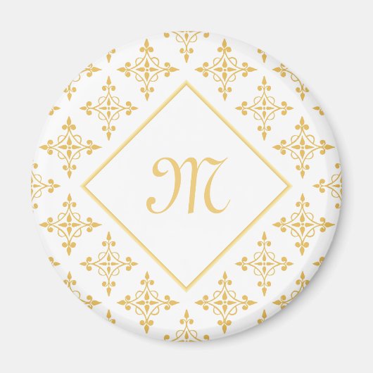 Luxus Monogram White and Gold Quatre Floral Magnet (Vorne)