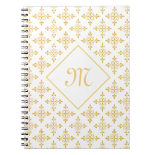 Luxus Monogram White and Gold Quatre Floral Notizblock