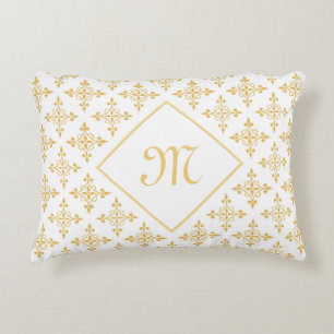 Luxus Monogram White and Gold Quatre Floral Zierkissen