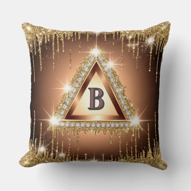 Luxus-Monogramm-Diamantrahmen-Design Kissen (Vorderseite)