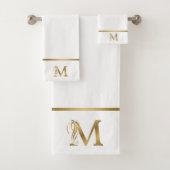 Luxus monogramm goldener Buchstabe M auf blau Badhandtuch Set (Insitu)