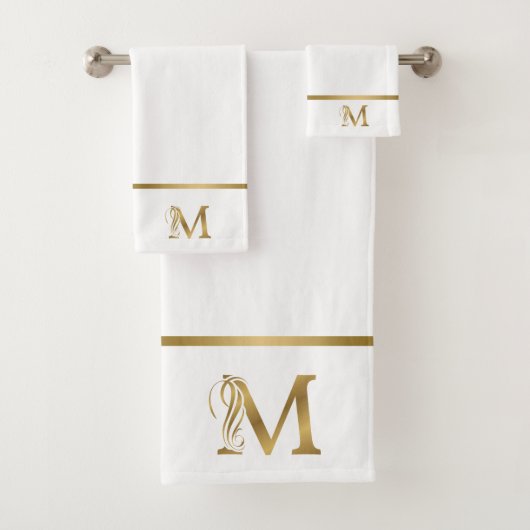 Luxus monogramm goldener Buchstabe M auf blau Badhandtuch Set (Insitu)