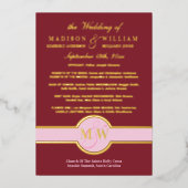 Luxus-Monogramm-Hochzeitsprogramm Burgund Gold Folieneinladung (Vorderseite)