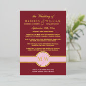 Luxus-Monogramm-Hochzeitsprogramm Burgund Gold Folieneinladung (Stehend vorne)