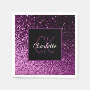 Luxus-Monogramm mit Geburtstags-Glitter in Lila un Serviette