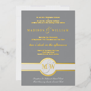 Luxus-Monogramm Moderne Hochzeit Grau und Gold Folieneinladung
