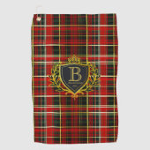Luxus Monogramm Rot Gold Tartan Golfhandtuch (Vorderseite)