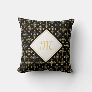 Luxus-Monogramm Schwarz und Gold Quatre Floral Kissen