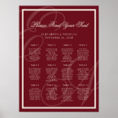 Luxus-Monogramm Tiefrotes Hochzeits-Sitzplan Poster (Vorne)