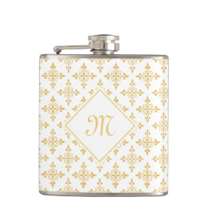Luxus-Monogramm Weiß und Gold Quatre Floral Flachmann