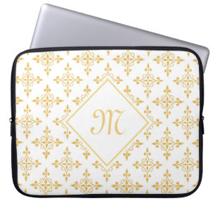 Luxus-Monogramm Weiß und Gold Quatre Floral Laptopschutzhülle