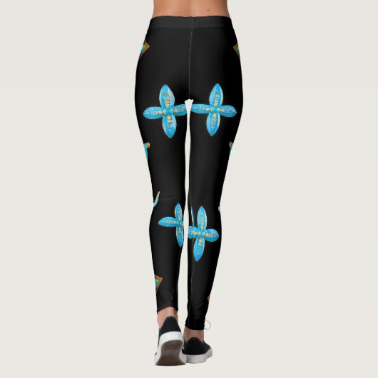 Luxus Muster Leggings Blue Gold (Rückseite)