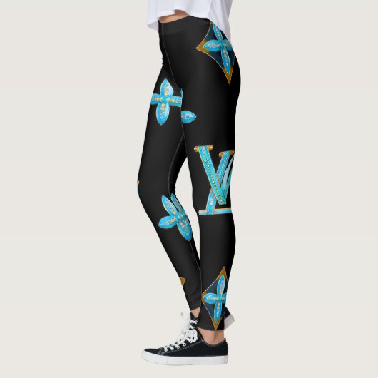 Luxus Muster Leggings Blue Gold (Links)
